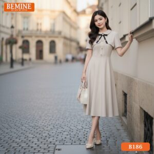 Đầm công sở BEMINE B181 cổ sơ mi xanh pastel nổi bật cả ngày dài