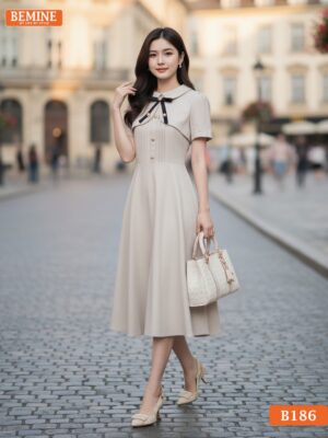 Váy thiết kế BEMINE cổ sơ mi B181 đen basic dễ mix mọi hoàn cảnh