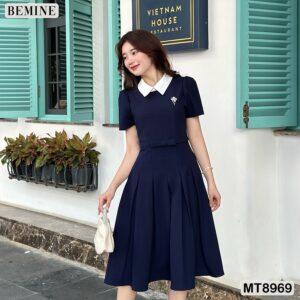 Đầm chữ A cổ sen MT8969 BEMINE họa tiết chấm bi xinh xắn