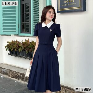 Đầm thiết kế cổ sen MT8969 BEMINE đỏ đô sang trọng dự tiệc