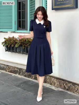 Đầm cổ sen MT8969 BEMINE hồng phấn nhẹ nhàng mùa xuân