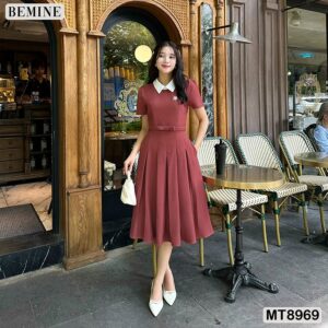 Đầm thiết kế MT8969 BEMINE cổ sen xếp ly trẻ trung năng động