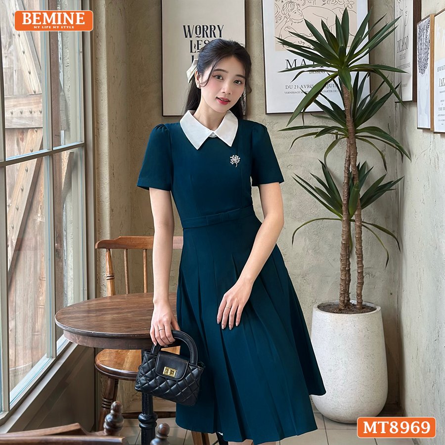 Đầm cổ sen MT8969 BEMINE dáng chữ A che bụng hoàn hảo