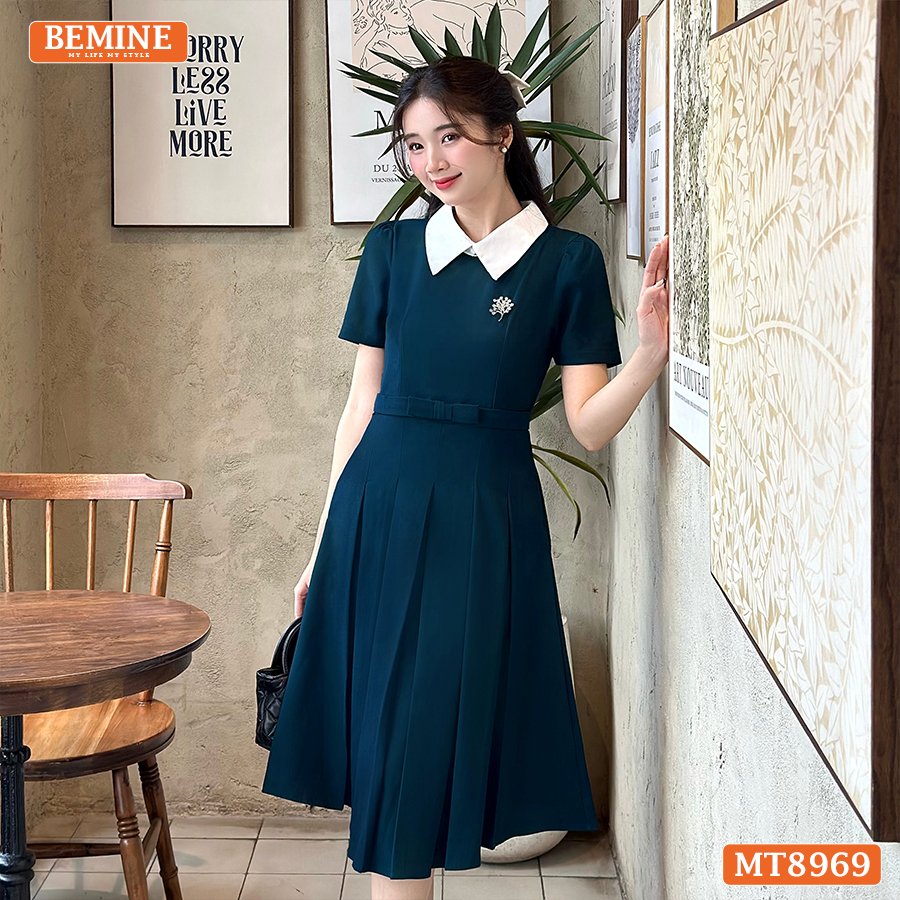 Đầm thiết kế cổ sen MT8969 BEMINE đen thanh lịch cho nàng công sở