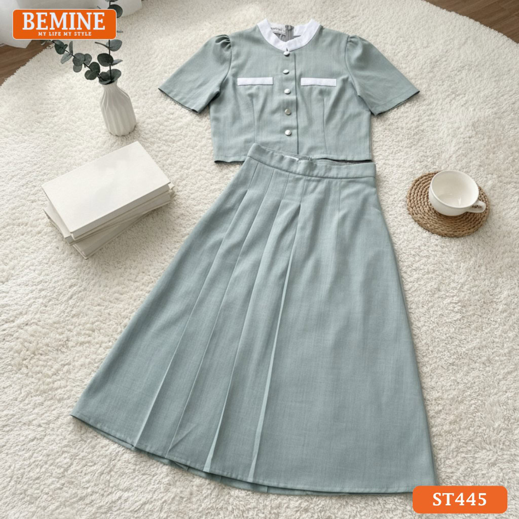 Set BEMINE ST445, kiểu dáng cổ trụ, dáng dài, tạo ấn tượng chuyên nghiệp cho phái nữ công sở.
