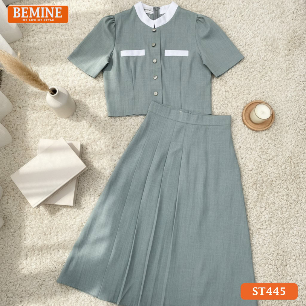 Set thiết kế BEMINE Công Sở Dáng Dài Cổ Trụ ST445 màu đen chuyên nghiệp.