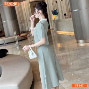 Set Công Sở BEMINE ST445, cổ trụ, dáng dài (midi/maxi), chất liệu co giãn tốt, thoải mái khi làm việc.