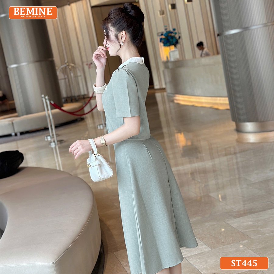 Set Công Sở BEMINE ST445, cổ trụ, dáng dài (midi/maxi), chất liệu co giãn tốt, thoải mái khi làm việc.