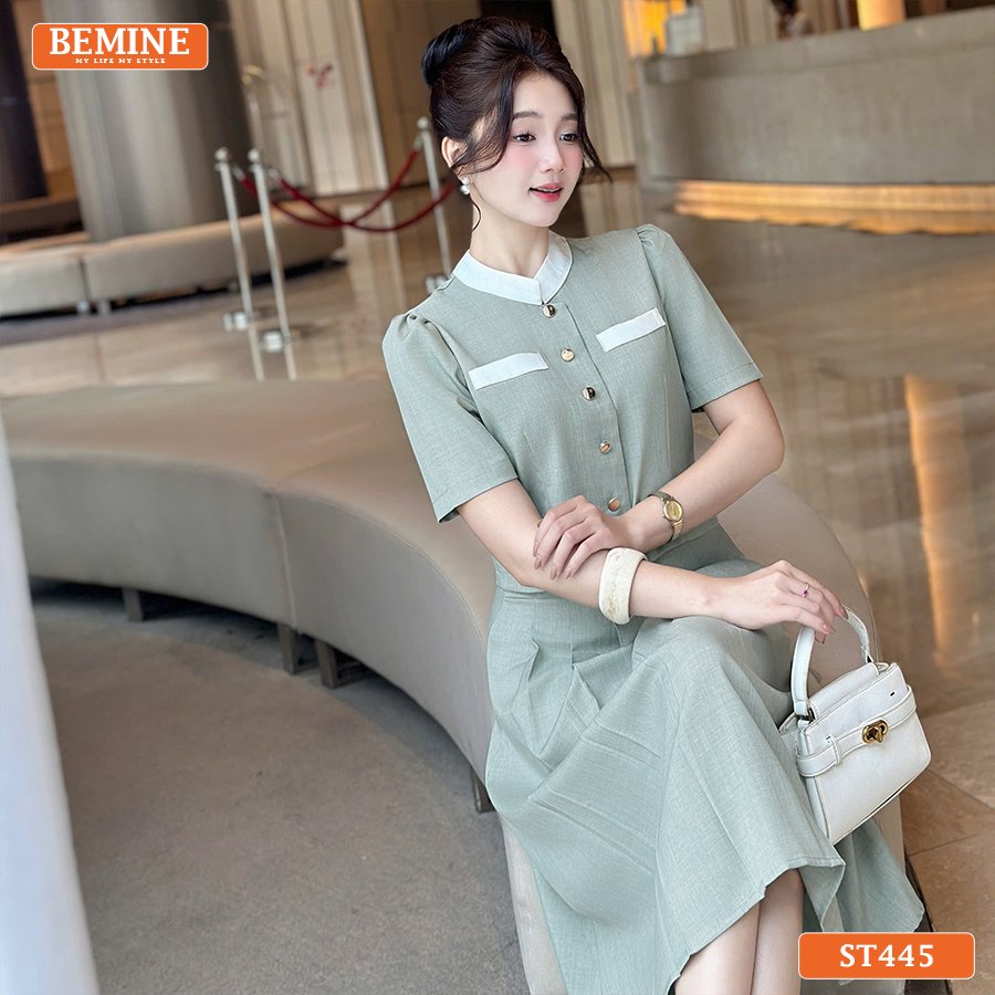 Set thiết kế BEMINE Công Sở Dáng Dài Cổ Trụ ST445