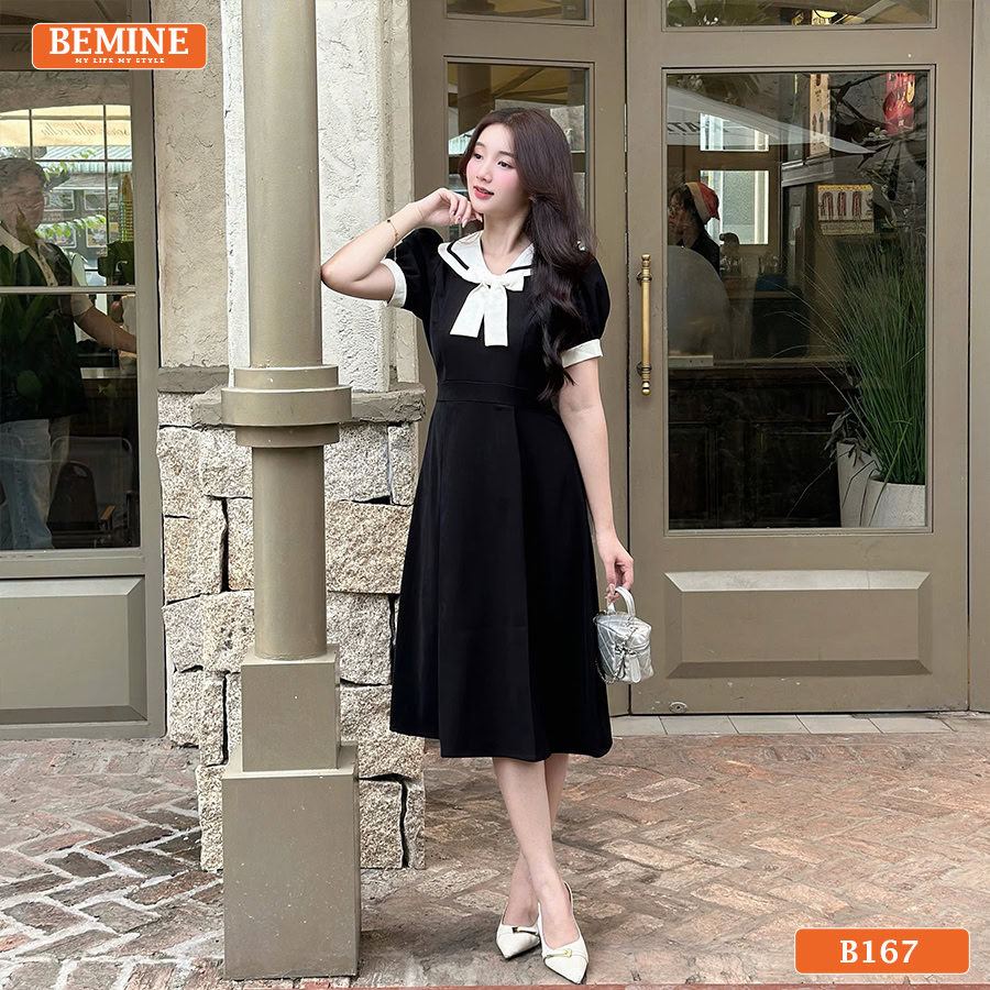 Đầm thiết kế BEMINE cổ thủy thủ phối nơ B167