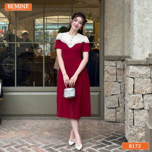 Chi tiết phối viền ren cách điệu trên mẫu đầm BEMINE B172.