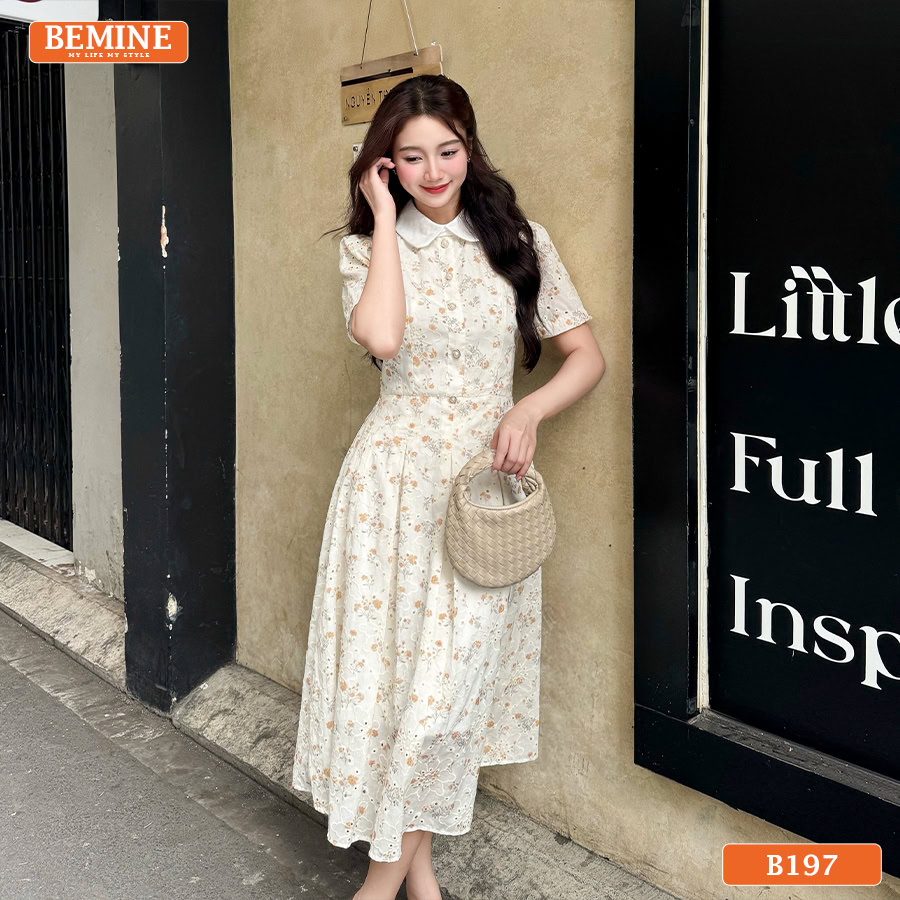 Đầm Thiết Kế BEMINE Dáng Chữ A Công Sở Cổ Sen B197 1 Đầm thiết kế BEMINE dáng chữ a công sở cổ sen B197 là mẫu váy công sở cao cấp với chất liệu xô thêu hai lớp dày dặn, thoáng má