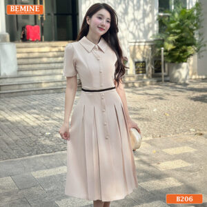 Người mẫu diện đầm BEMINE B206 dáng chữ A, phong cách thời trang văn phòng hiện đại.