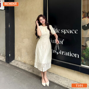 Đầm thiết kế BEMINE T101 chất liệu ren cao cấp, đứng form, tôn vinh nét đẹp thanh lịch.