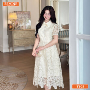 Cận cảnh chất liệu vải cao cấp của mẫu đầm BEMINE T105.