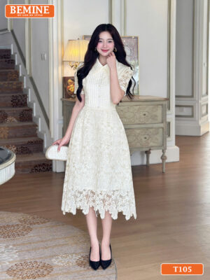 Ảnh chụp toàn thân đầm thiết kế BEMINE T105 hiện đại.