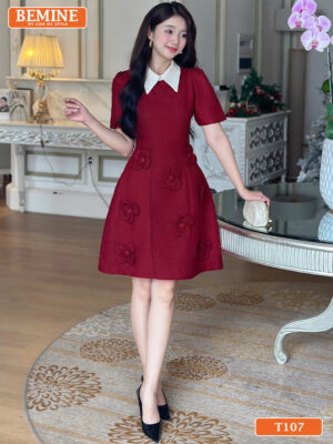 Người mẫu diện đầm BEMINE T107 đính hoa cao cấp đi tiệc.