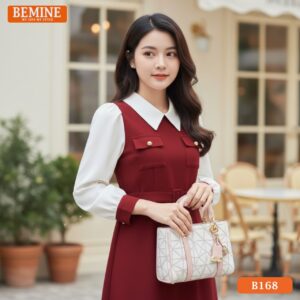 Đầm chữ A BEMINE B168 có túi, tay dài, cổ đức, chất liệu đứng form, thích hợp mặc đi làm