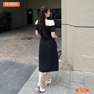 Đầm công sở BEMINE B172, kiểu dáng suông A, nổi bật với đường viền ren sang trọng.