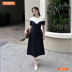 Góc chụp toàn cảnh đầm thiết kế BEMINE B172, viền ren tạo độ bồng bềnh cho váy.