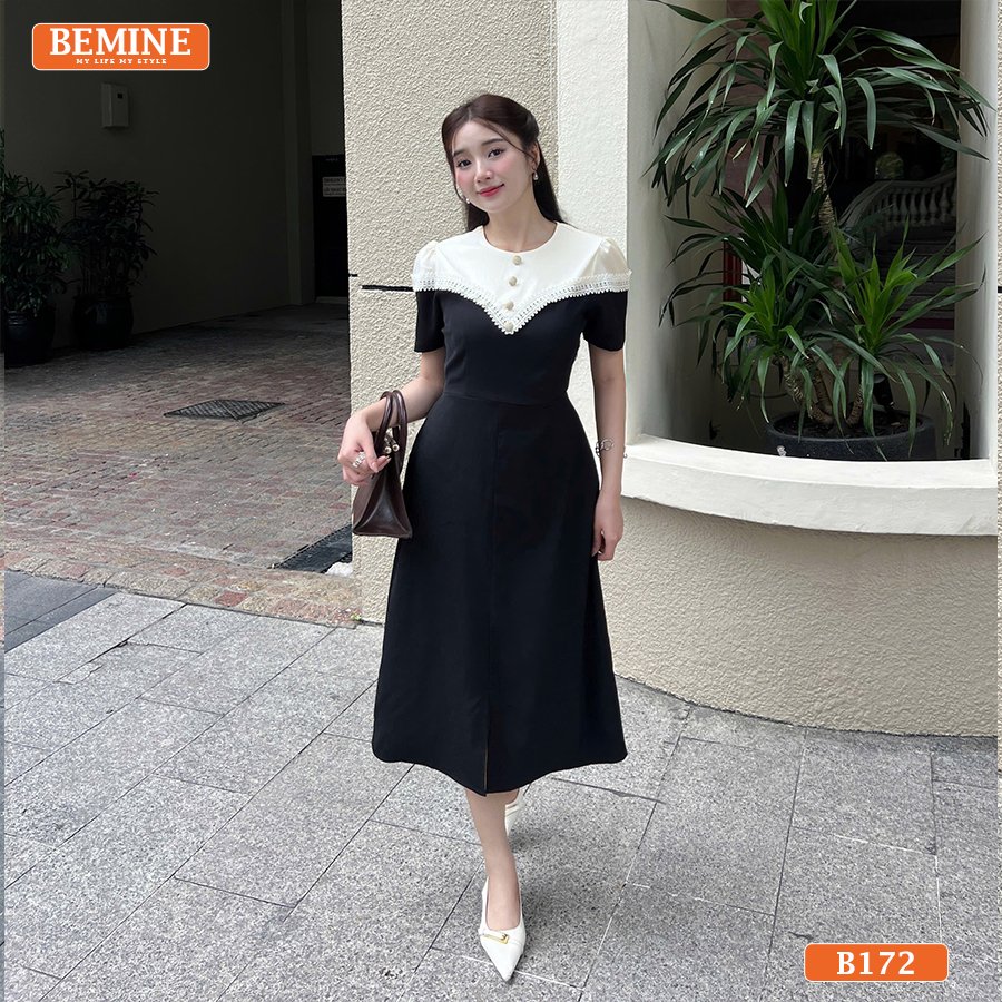 Góc chụp toàn cảnh đầm thiết kế BEMINE B172, viền ren tạo độ bồng bềnh cho váy.