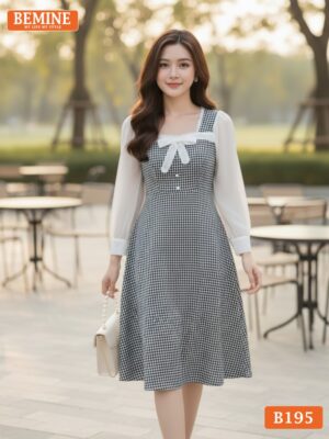 Đầm BEMINE mã B195, kiểu dáng cổ vuông, phù hợp cho các sự kiện trang trọng