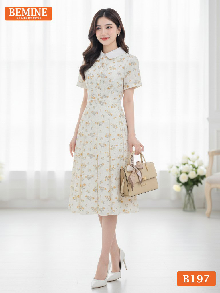 Chia Sẻ Cách Chọn Đầm Hoa Trung Niên Trẻ Trung Cho Các Chị Em Đầm thiết kế BEMINE Dáng Chữ A Công Sở Cổ Sen Thêu Hoa B197
