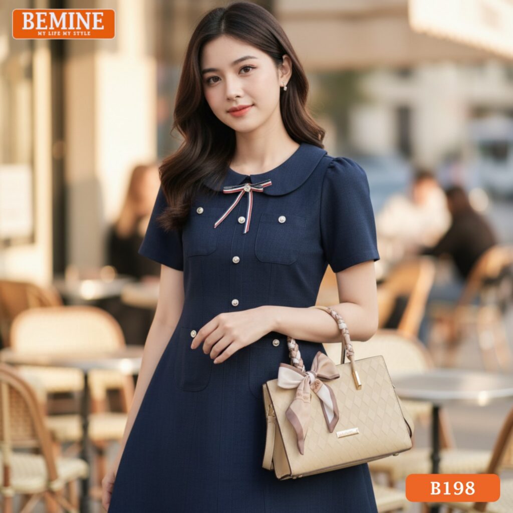 Top 7+ Bí Quyết Phối Đồ Công Sở Trẻ Trung, Thanh Lịch Cho Nàng Đầm thiết kế BEMINE Dáng Chữ A Công Sở Cổ Sen Nơ B198