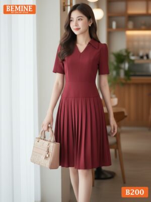 Đầm công sở BEMINE B200 thiết kế dáng xếp ly trẻ trung, màu sắc trang nhã phù hợp với mọi làn da.