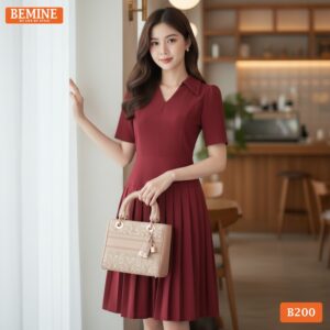 Ảnh chụp toàn thân đầm BEMINE B200, form dáng chữ A giúp che khuyết điểm và tôn vòng eo thon gọn.