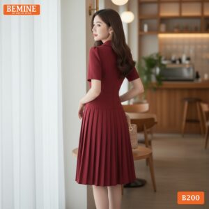 Đầm chữ A BEMINE B200 cổ sơ mi xẻ V, lựa chọn hoàn hảo cho quý cô yêu thích sự năng động và lịch sự.