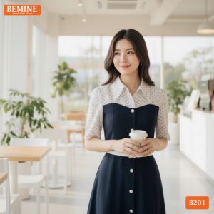 Đầm thiết kế BEMINE B201 chất liệu vải đứng form kết hợp cùng tơ bi cao cấp tạo sự bay bổng.