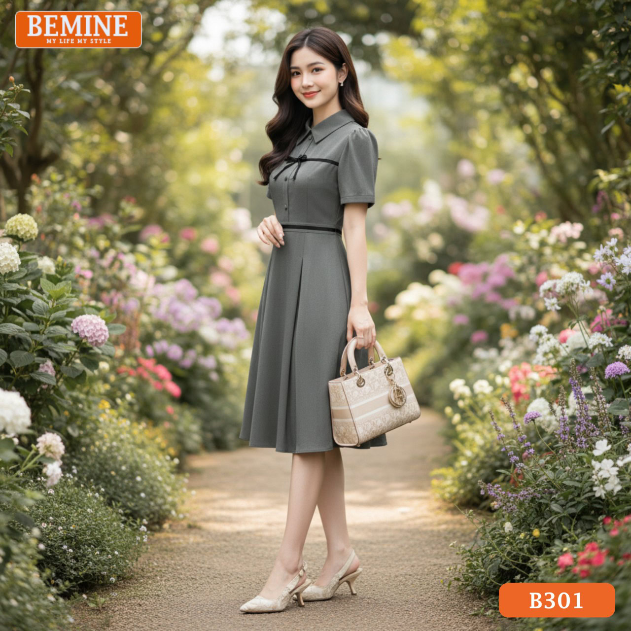 Đầm thiết kế BEMINE Dáng Chữ A Công Sở Cổ Đức Nơ B301 Đầm chữ A BEMINE B301 cổ đức nơ, chất liệu đứng form, lý tưởng cho môi trường văn phòng.