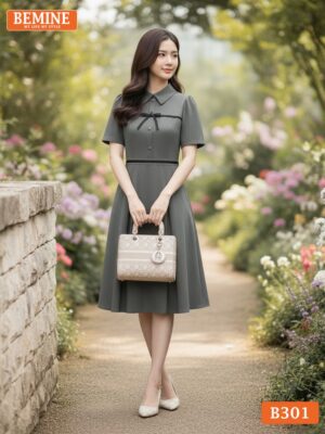 Đầm thiết kế BEMINE cổ đức phối viền nơ dáng chữ A phù hợp đi làm-B301 hình ảnh