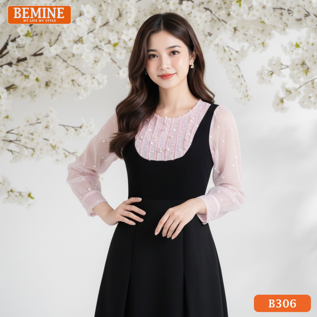 Đầm cổ sen viền nơ nhã nhặn tạo cảm giác dịu dàng