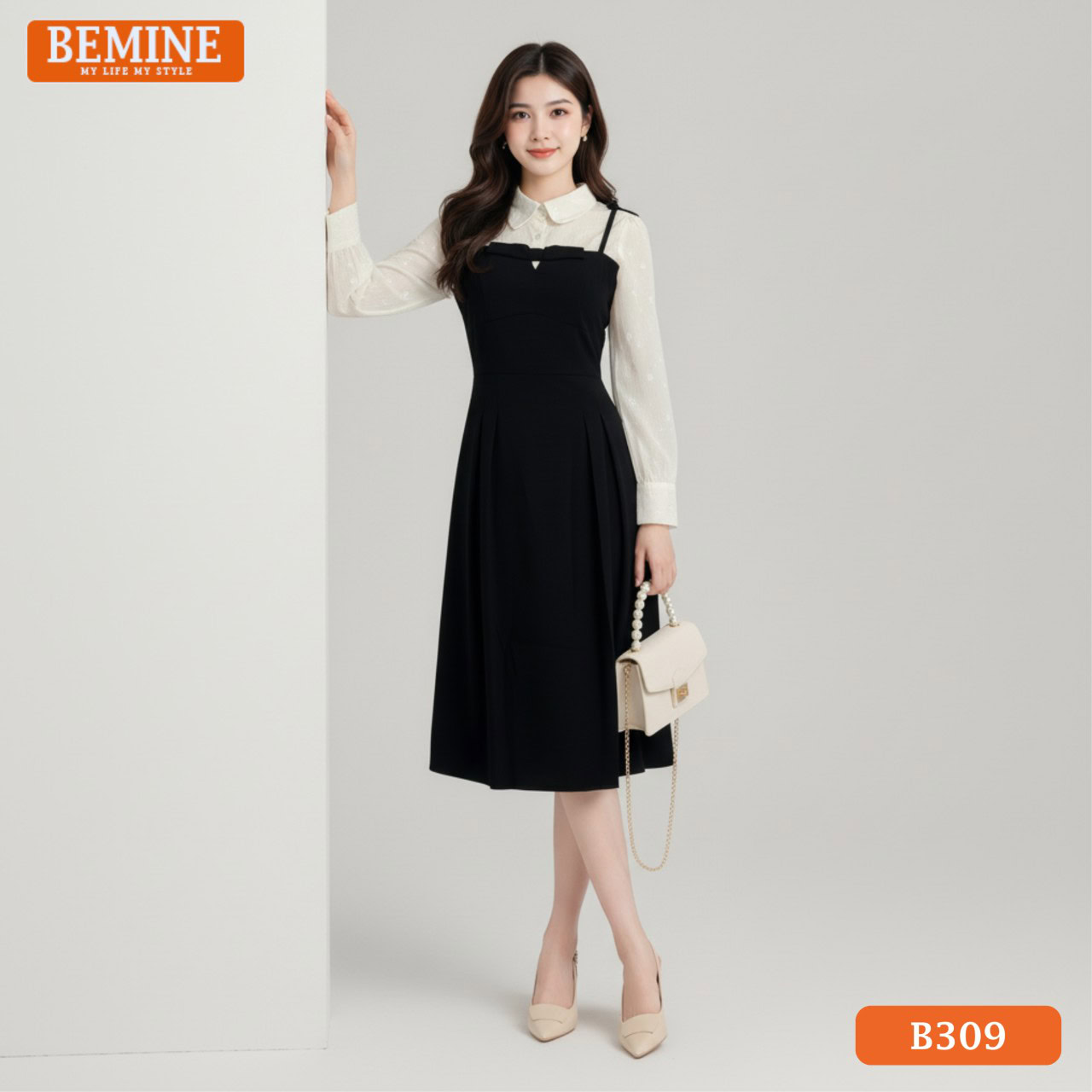 Đầm thiết kế BEMINE Dáng Chữ A Công Sở Cổ Sơ Mi B309 Đầm chữ A BEMINE B309 cổ sơ mi, có chi tiết tay ngắn/lỡ, lý tưởng cho môi trường văn phòng.
