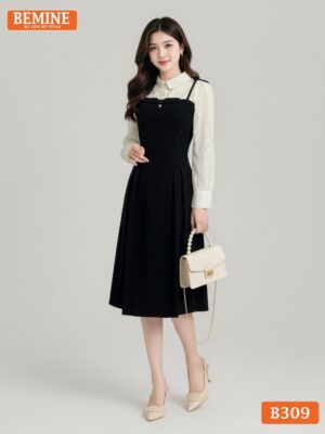 Đầm thiết kế BEMINE Dáng Chữ A Công Sở Cổ Sơ Mi B309