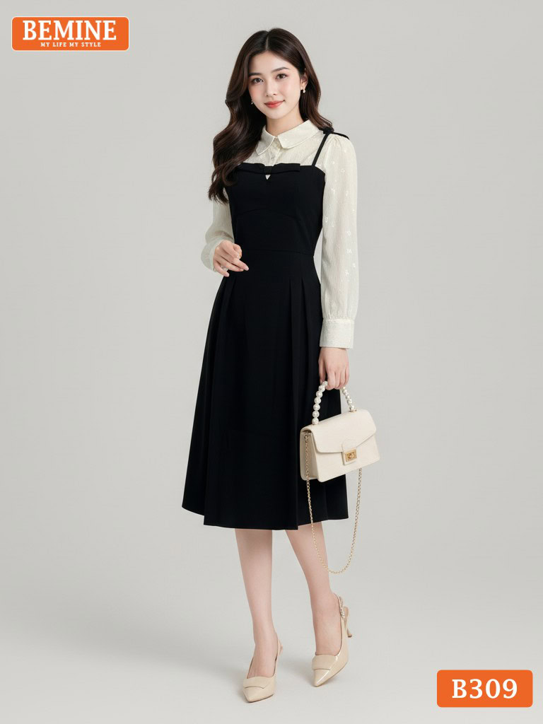 Đầm thiết kế BEMINE Dáng Chữ A Công Sở Cổ Sơ Mi B309 Đầm thiết kế BEMINE Dáng Chữ A Công Sở Cổ Sơ Mi B309