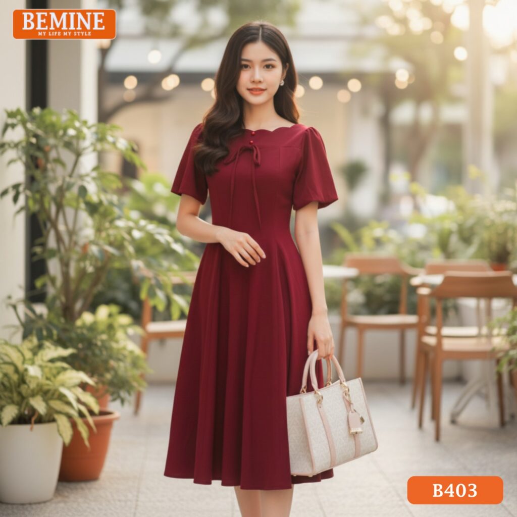 Đầm thiết kế BEMINE Dáng Chữ A Công Sở Cổ Thuyền B403 Đầm thiết kế BEMINE Dáng Chữ A Công Sở Cổ Thuyền B403 màu ĐỎ quyến rũ.