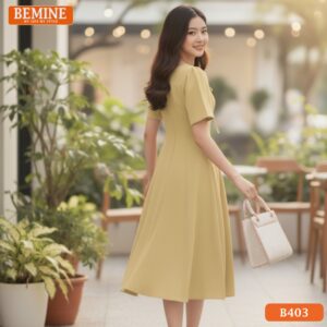 Đầm thiết kế BEMINE Dáng Chữ A Công Sở Cổ Thuyền B403 màu VÀNG tươi sáng.