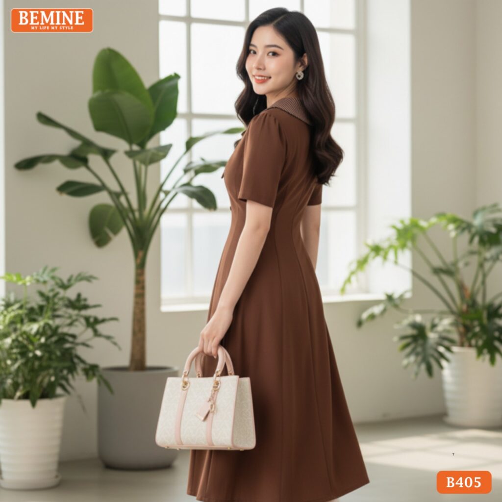 Đầm thiết kế BEMINE B405 màu sắc nhã nhặn, form dáng chữ A chuẩn giúp tôn dáng và che khuyết điểm hiệu quả.
