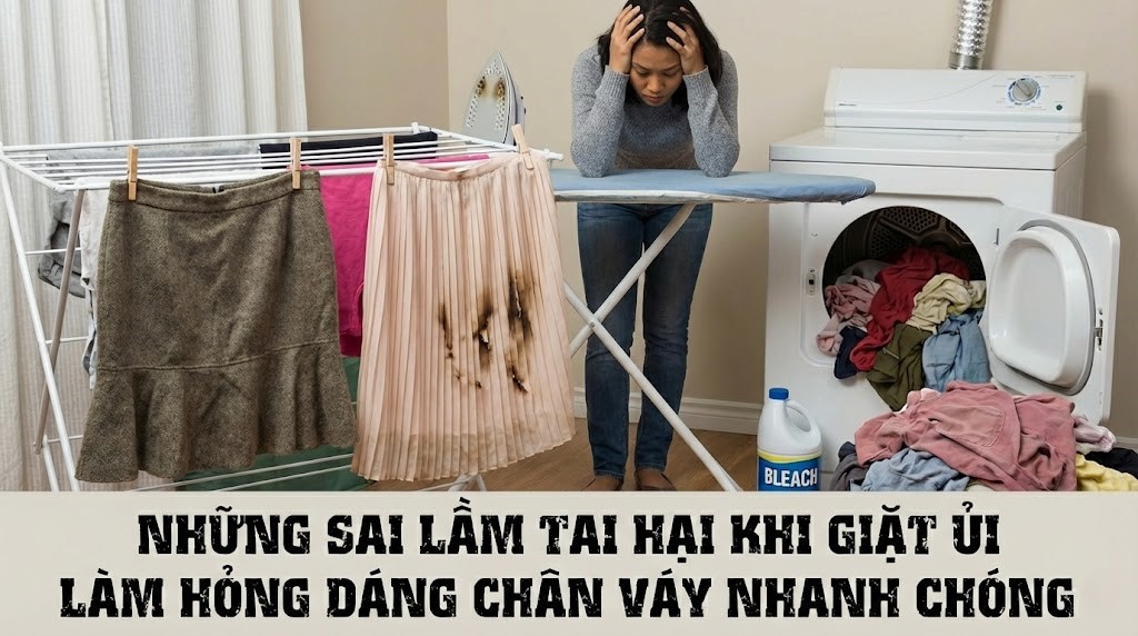 làm hỏng khả năng giữ dáng chân váy công sở vĩnh viễn, đặc biệt là các kiểu chân váy xếp ly công sở
