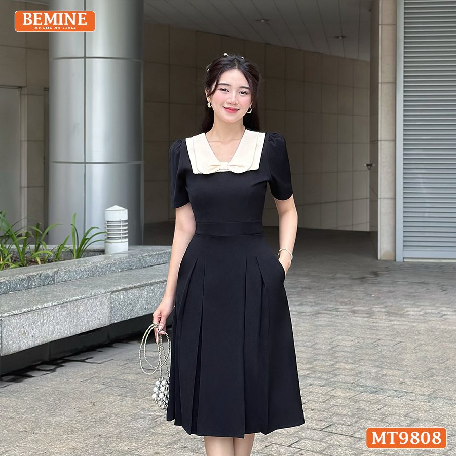 3 Đầm đen peplum vạt lệch và đầm suông định hình phối choàng voan che tay