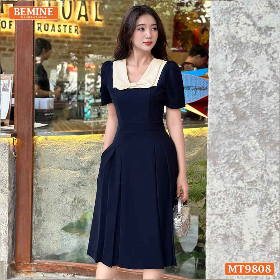 Top 7+ Bí Quyết Phối Đồ Công Sở Trẻ Trung, Thanh Lịch Cho Nàng Đầm thiết kế BEMINE Dáng Xòe Công Sở Cổ Phối Nơ MT9808