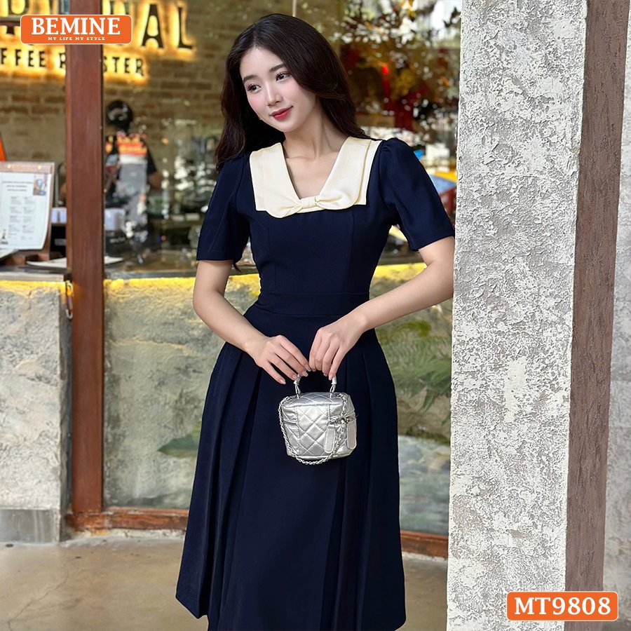 Đầm Thiết Kế BEMINE Cổ Phối Nơ Dáng Xòe MT9808 mt9808 vang s 1736585419894