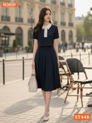 Set thiết kế BEMINE áo cổ sơ mi khóa kéo trước chân váy dáng dài-ST448 hình ảnh