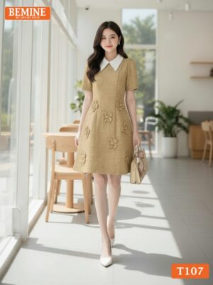 Đầm thiết kế BEMINE cổ đức tùng váy đính hoa cao cấp dáng chữ A phù hợp đi tiệc-T107 hình ảnh