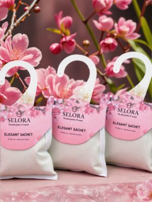 Ảnh cận cảnh bao bì vải cao cấp và dây treo của túi thơm quần áo BEMINE TT01.