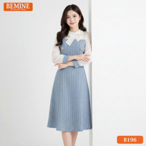 Đầm chữ A BEMINE B196 màu xanh phối tơ, sự lựa chọn hoàn hảo cho quý cô yêu thích sự nhẹ nhàng.