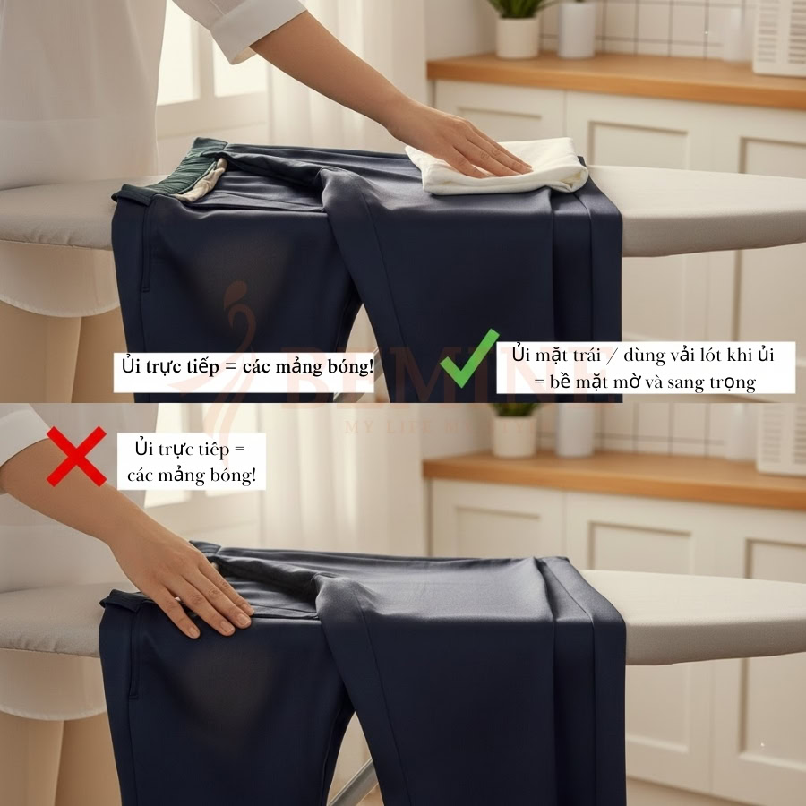3.1 Tránh Ủi Trực Tiếp Lên Mặt Phải Đối Với Vải Tối Màu